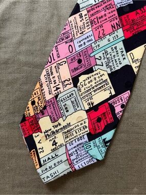 Nicole Miller Multicolor Ticket-Print Silk Tie